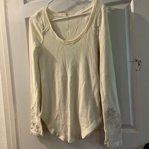 Cream Long Sleeve Top with Embroidered Sleeves